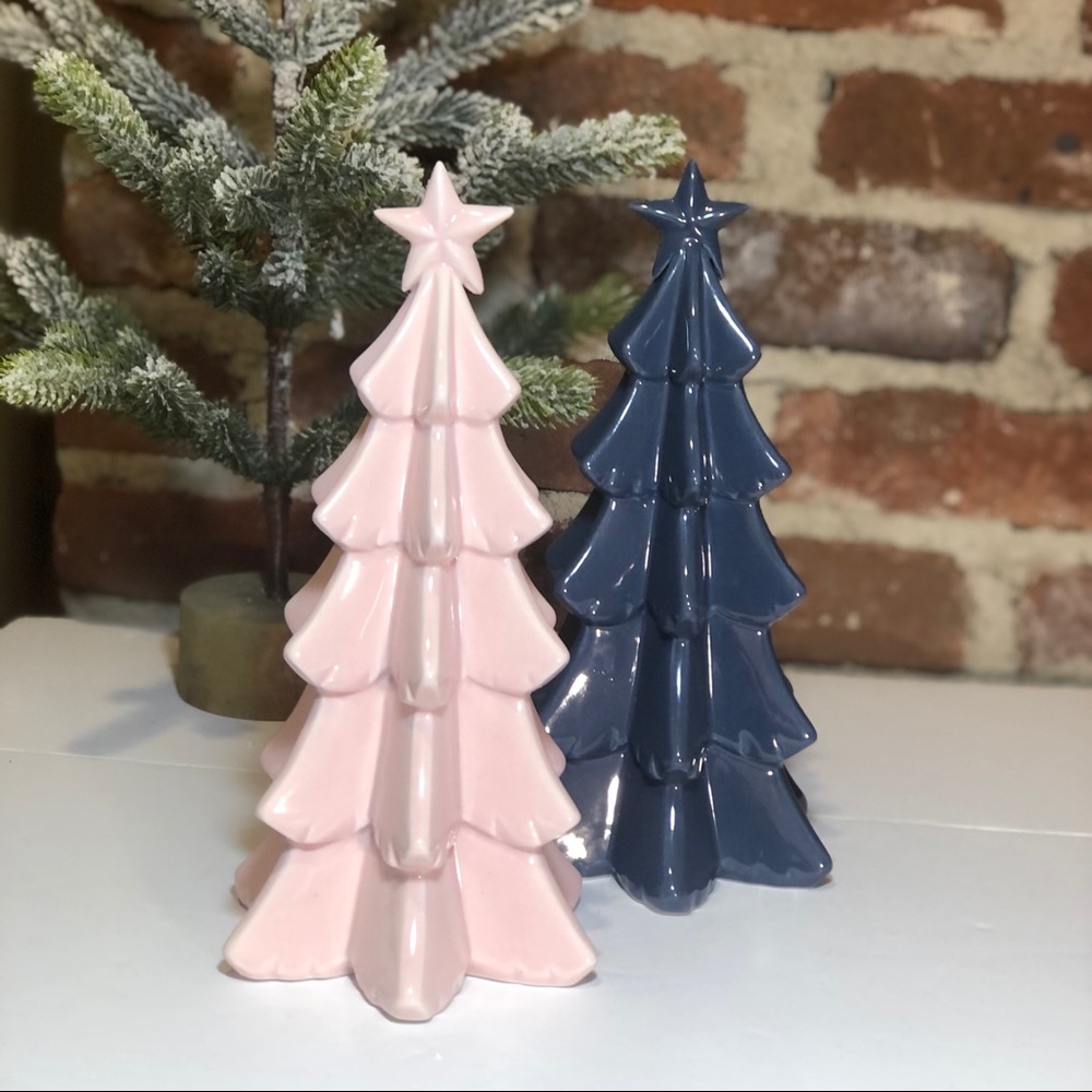 Navy Blue & Pink Ceramic Christmas Trees 🎄
